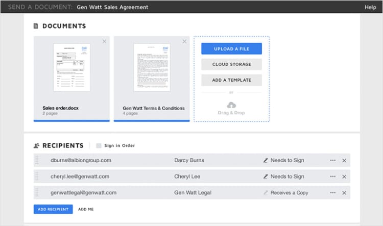DocuSign document management screen