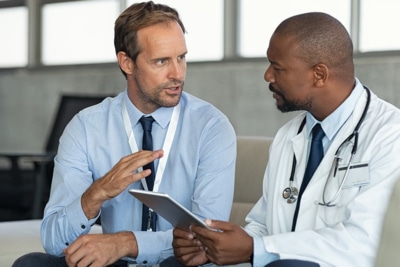 conversation between a doctor and medical salesman