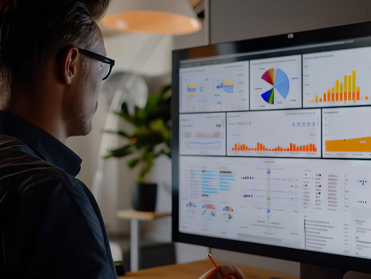 manager reviewing sales funnel data